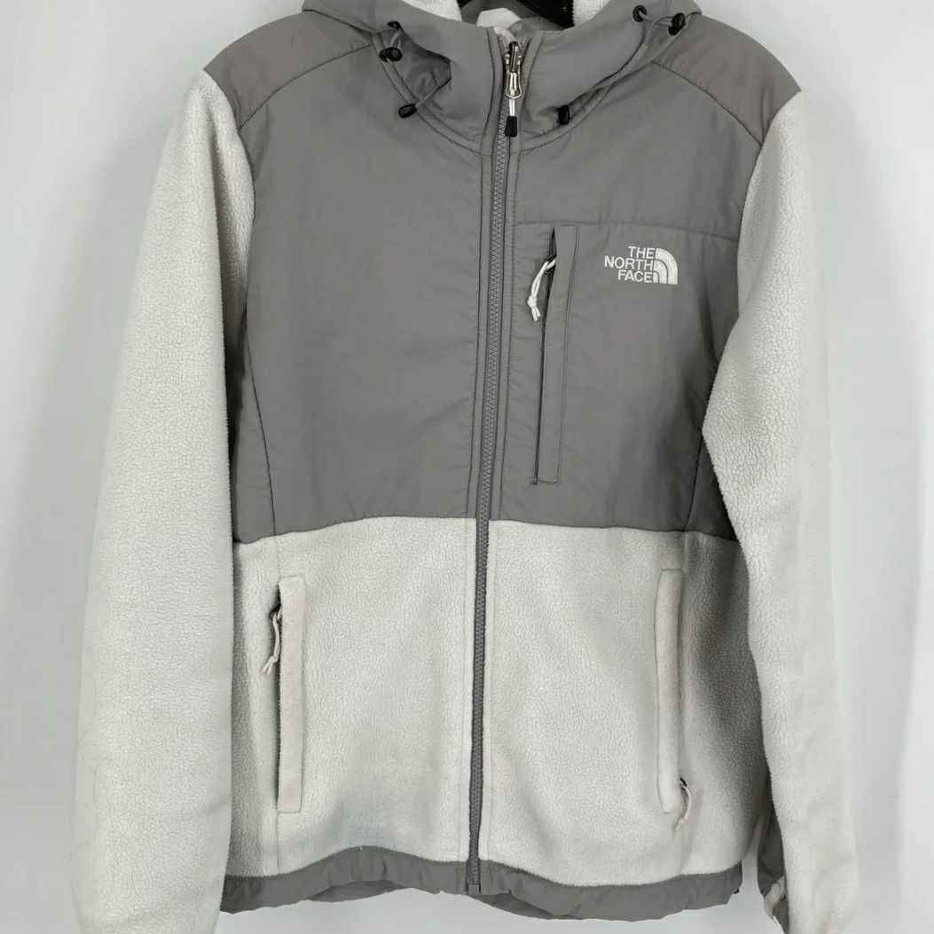The North Face Womens White Gray Polartec Fleece Denali Jacket Coat Medium